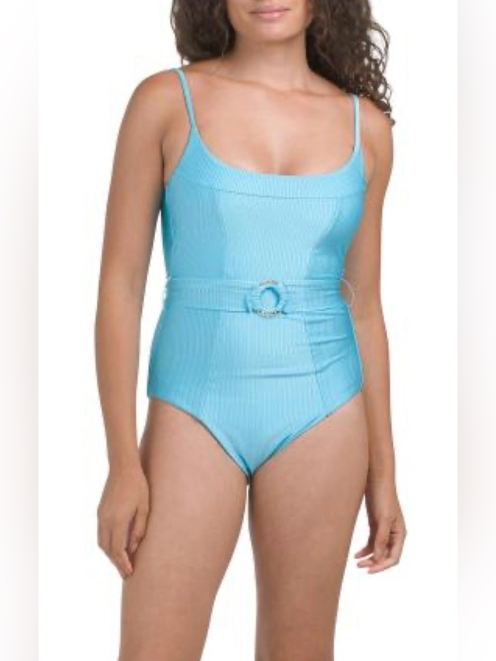 BECCA Monte Carlo Ribbed Oasis Blue 1 PC Swimsuit.Belted At Waist. Size Med NWT